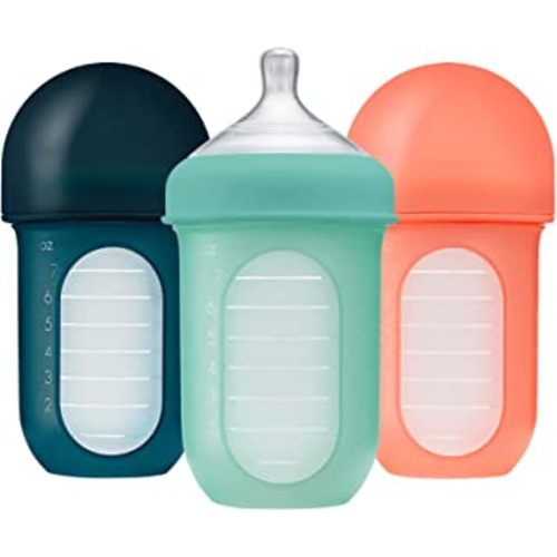 Boon Nursh Reusable Silicone Baby Bottles with Collapsible Silicone Pouch Design - Everyday Baby Essentials - Stage 2 Medium Flow Baby Bottles - Mint - 8 Oz - 3 Count (Pack of 1)