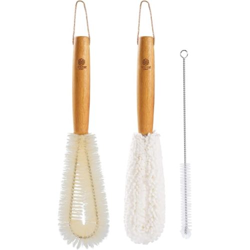 YMZ C&A Bottle Brush Cleaner Set-Teak Wood Handle for Glass Cups, Coffee Cups, Mugs, and Sport Bottles