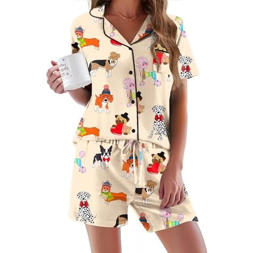 Pajamas Set for Women Short Sleeve Button Down Pjs