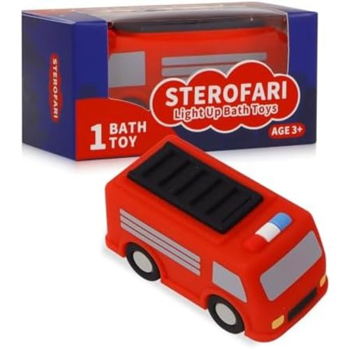 Light Up Bath Toy -Fire Engine, 100% Food Grade Silicone Bathtub Toys, Shake-Activated Light Up Airplane Toy Flash & Lights Color Change, Soft & Squeezable for Kids (1 Pack)