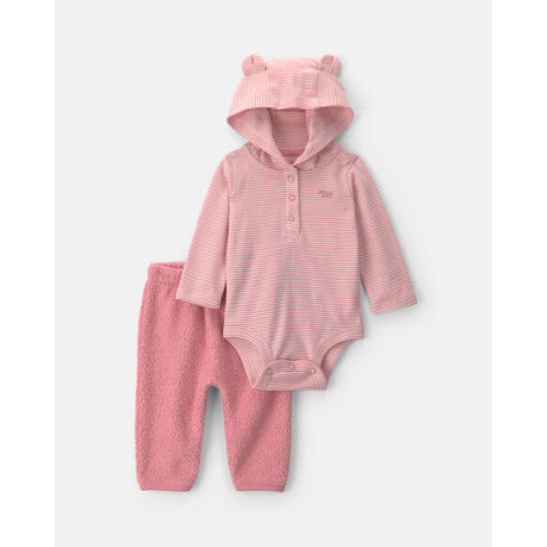 Baby Girl 2-Piece Bear Teddy Fleece Long-Sleeve Bodysuit & Pant Set - Pink | Carter's