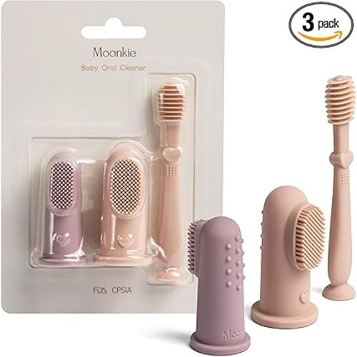 Baby Finger Toothbrush Tongue Oral Cleaner Kit for 3 Months +, 3 Pcs (Blush/Pale Mauve/Blush)