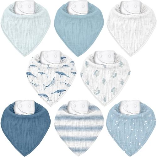 Muslin Baby Bibs 8 Pack, Baby Bandana Drool Bib for Drooling and Teething, Cotton Soft Absorbent for Girls Boys