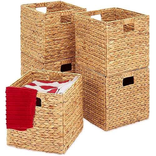 Best Choice Products 13x13in Hyacinth Baskets, Rustic Set Of 5 Multipurpose Collapsible Storage Organizer, Handwoven Laundry Totes for Bedroom, Living Room, Shelves - Natural