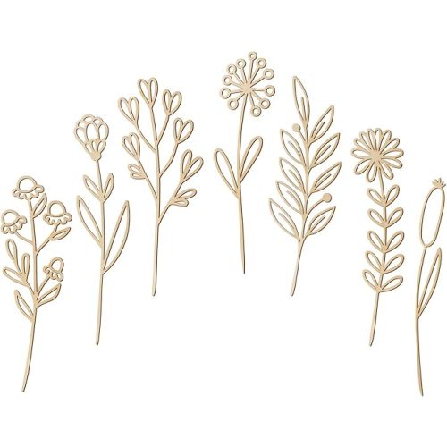 Wooden Flowers Wildflower Wall Decor Boho Wood Flowers Bouquet with Stems for Crafts 7 Pcs Colorable Floral Nursery Wall Art Cutouts Decals For DIY Baby Girl Bedroom Home Decoration Birthday Gift
