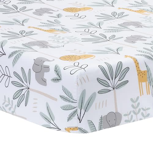 Lambs & Ivy Jungle Adventure 100% Cotton Baby/Toddler Fitted Crib Sheet - White