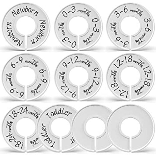 Dabancy Baby Closet Dividers - Set of 10 from Newborn to Toddler and 2 Blanks with Colored Box,Baby Size Divider Fits 1.65" Rod- [White Unisex]
