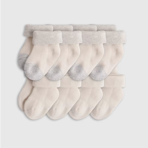 Organic Cotton Fold Over Socks 8-Pack - Baby in White/Grey