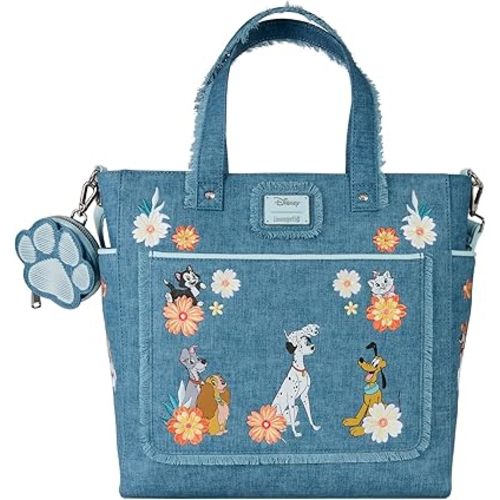 Loungefly Disney Dogs & Cats Faux Denim Convertible Tote Bag with Coin Bag