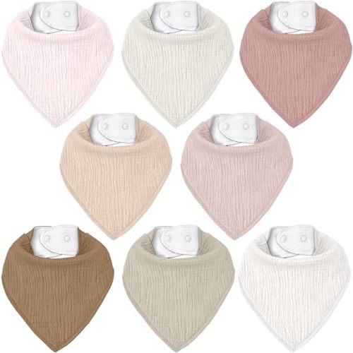 Muslin Baby Bibs 8 Pack, Baby Bandana Drool Bib for Drooling and Teething, Cotton Soft Absorbent for Girls Boys