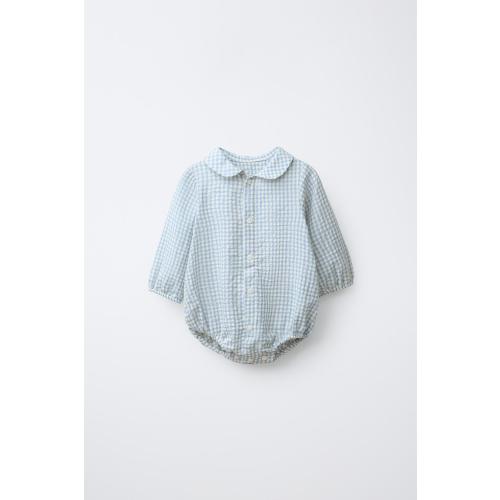 GINGHAM BODYSUIT - Light blue | ZARA United States