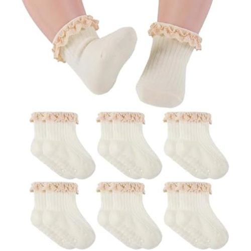 Newborn Baby Girl Ruffle Socks Cotton Ankle Lace Socks 0-3 Months