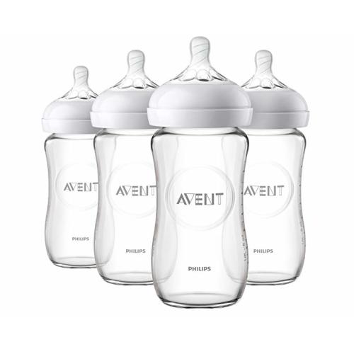Philips Avent Natural Glass Baby Bottle, Clear, 8oz, 4pk, SCF703/47 - 4 Pack
