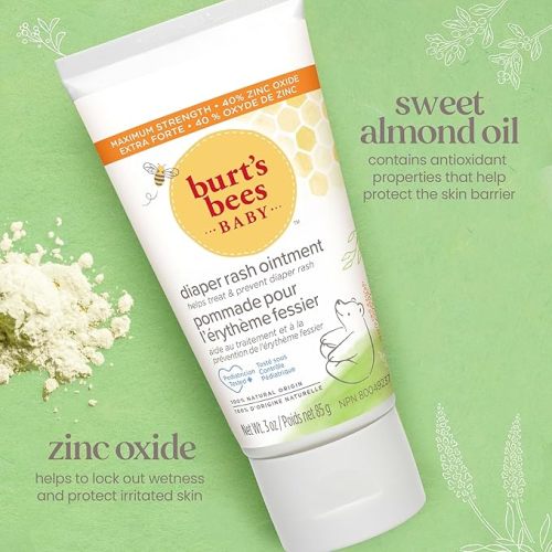 Burt's Bees Baby Diaper Rash Ointment, Maximum Strength, 40% Zinc Oxide, 100% Natural Origin, Pediatrician Tested, Net Weight 3 Ounces, Pack of 2