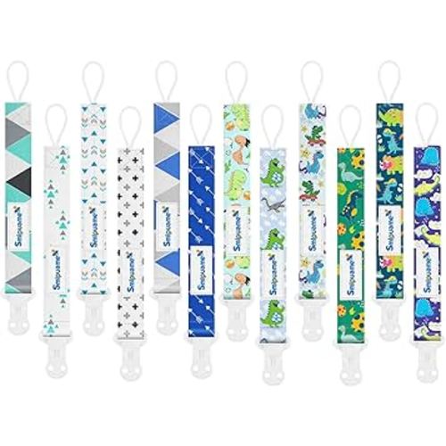 Smlpuame Baby Pacifier Clip for Boys,12 Pack Stylish Binky Clips Strap,Paci Holder with Clips Universal Lightweight Fits Most Pacifiers Teeher Toy Teething Ring Soothie,Baby Gifts