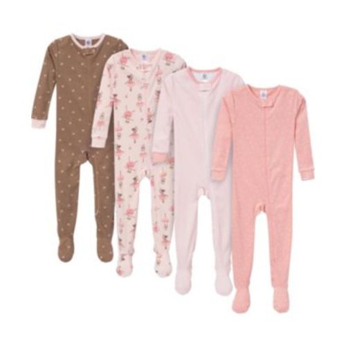 Baby Girls' Snug Fit Footed Pajamas, 4-Pack, Dog 0-3M