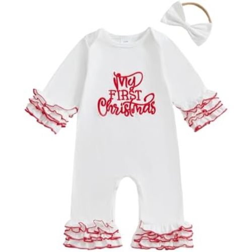 Sasaerucure Baby Girl My First Christmas Romper + Headband
