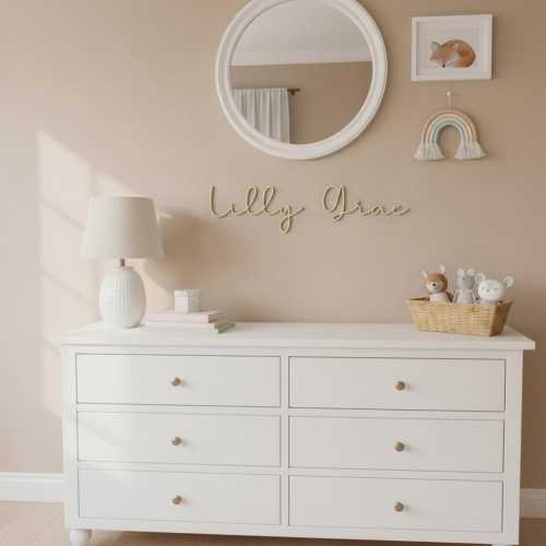 Personalized Wooden Name Sign for Nursery | Custom Baby Name Wall Decor | Laser Cut Birch Wood Sign | Script Nursery Name | 18 24 36