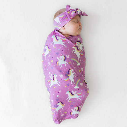 Sienna's Unicorns Swaddle & Headband Set - Little Sleepies