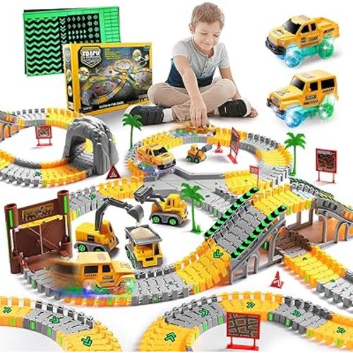 264 PCS Construction Race Tracks for Kids Toys, Flexible DIY Track Set