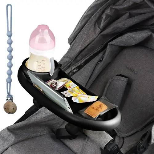 Twinkle Baby 3-in-1 Stroller Snack Tray with Cup Holder and Phone Holder,Universal Stroller Tray Attachment with Non Slip Clip, Prefet for Baby Toddler,Stroller Accessories (Black)