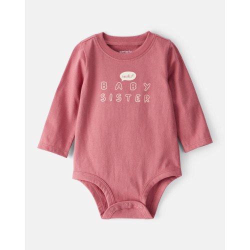 Baby Girl Sweetest Baby Sister Cotton Long-Sleeve Graphic Bodysuit - Pink | Carter's