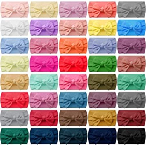 Janinka Baby Girl Hairband, 42 Pcs Nylon Headbands with Bows Knotted Children Soft Hair Accessories for Kids Baby Girls Boys Newborn Infant Toddlers