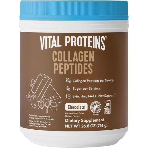 Vital Proteins Chocolate Collagen Powder Supplement (Type I, III) for Skin Hair Nail Joint - Hydrolyzed Collagen - Dairy and Gluten Free - 27g per Serving - Chocolate Flavor, 26.8 oz Canister