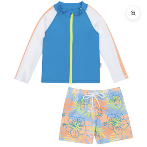 Boys Long Sleeve Zipper Rash Guard and Swim Trunk Set | "Groovy"