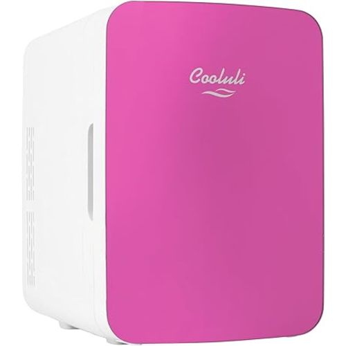 Cooluli 10L Mini Fridge for Bedroom, Car, Office Desk & Dorm - Portable Thermoelectric Cooler & Warmer for Food, Drinks, Skincare - Compact Refrigerator with Glass Front, Pink