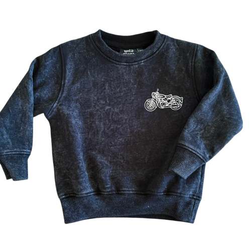Moto Sweatshirt Acid Wash Black