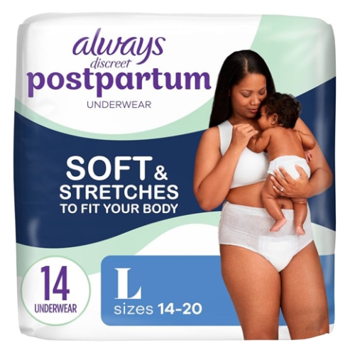 Always Discreet Postpartum and Adult Incontinence Underwear for Women, Large, Maximum Protection, 14 Count