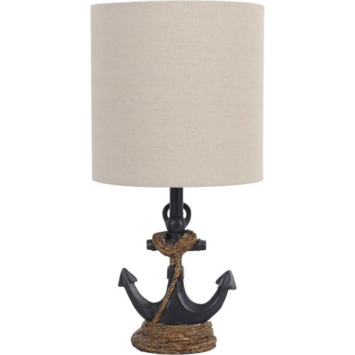 Decor Therapy Anchor Resin Accent Lamp, Easy on/Off Push-Through Light Switch, Coastal Style, Energy Efficient, 40W, Antique Navy - (8" D x 8" W x 16" H)