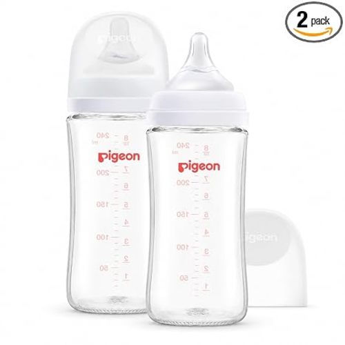 Pigeon Glass Baby Bottles Wide Neck, 8.1 Oz, Pack of 2