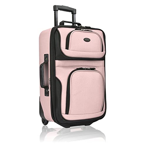 U.S. Traveler Lightweight Rolling 20" Carry On Luggage Softside Suitcase, Pink, 2 Wheel Single