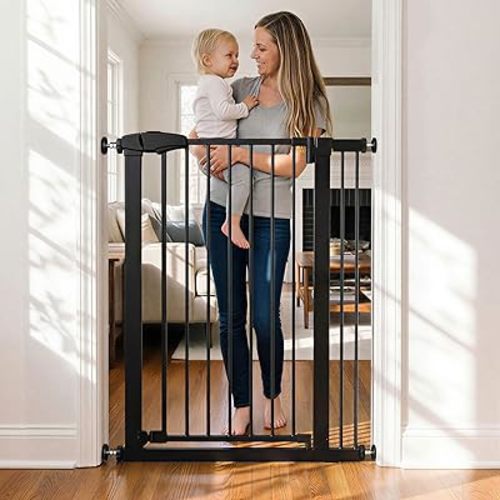 Fldofaves 42" Extra Tall Pet Gate for Cats and Dogs, Fits 29.5"-39" Wide Openings, Pressure Mounted Auto Close Cat Gate with Ultra Narrow Bar Spacing for Doorways, Stairs, Hallways(Black)