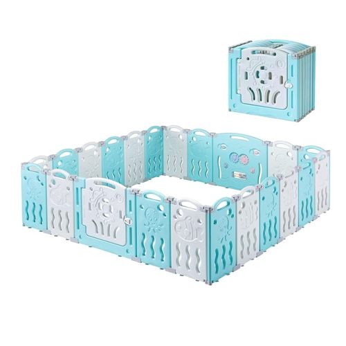 Albott Baby Fence 18 Panels Kids Playpen- Foldable Toddler Safety Play Center Yard Adjustable Shape Portable Design for Children Toddler Indoor Outdoor Use Blue