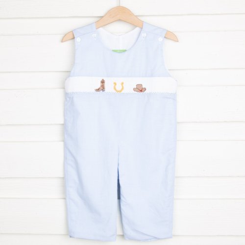 Western Smocked Longall Light Blue Gingham