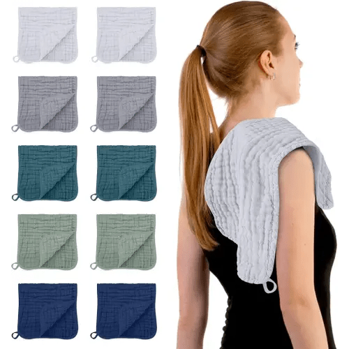 HIPHOP PANDA Muslin Burp Cloths, 10 Pack - Large 20" X10" - Ultra Absorbent and Soft 100% Cotton Baby Essentials Drool Rags and Messes for Newborn - Colorful Designs for Boy Girl, Gray Navy Fusion