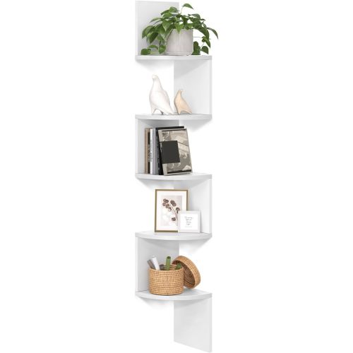 VASAGLE Corner Shelf Wall Mount, 5-Tier Floating Corner Bookshelf