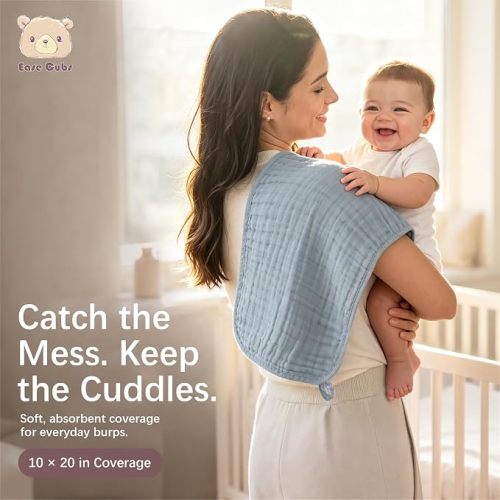 Ease Cubs 12 Pack Muslin Burp Cloths Large 100% Cotton Hand Washcloths, Baby Essentials Absorbent and Soft Burping Rags for Newborn Registry, 20" X10", Slate, Grey and Navy Series