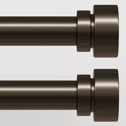 2 Pack Modern Brown Curtain Rods Set for Windows 48 to 84 Inches Adjustable Length Heavy Duty 1" Diameter Window Curtain Rod with Decorative Finials for Outdoor Bedroom Kitchen Living Room