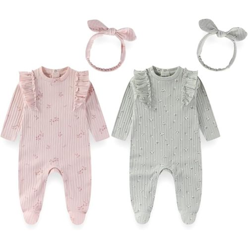 JELYLOVE Unisex Baby Boy Girl Footies Sets Cotton Long Sleeve Infant Rompers 0-12Months Babies' Outfits