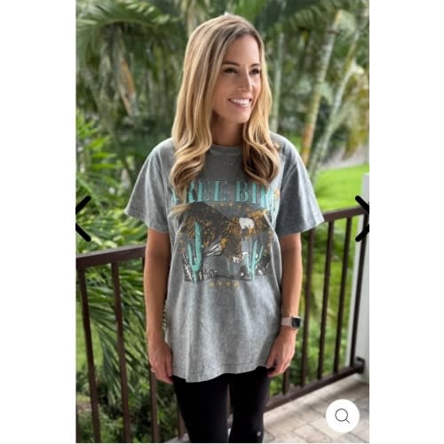 Oversized Free Bird Graphic Nursing Tee- Stonewash Gray 2.0