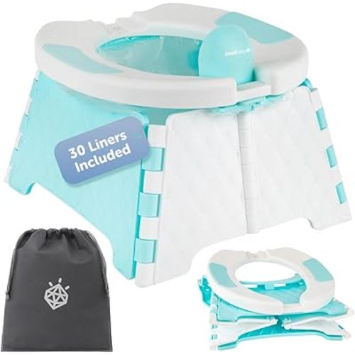 Jool Baby Portable Potty Training Chair with Travel Bag and 30 Liners, Foldable, Indoor/Outdoor Use, Camping (Aqua)