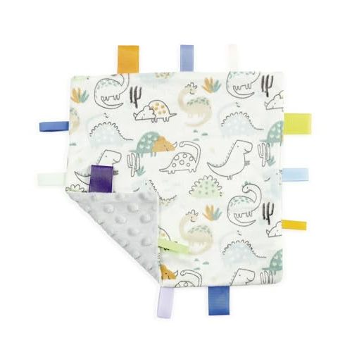 CREVENT Tag Security Blankets for Babies, Soft Small Loveys for Girls, Baby Comforter Sensory Blanket, Great Gifts for Birthday Baby Shower 10"X10" (Dinosaur)