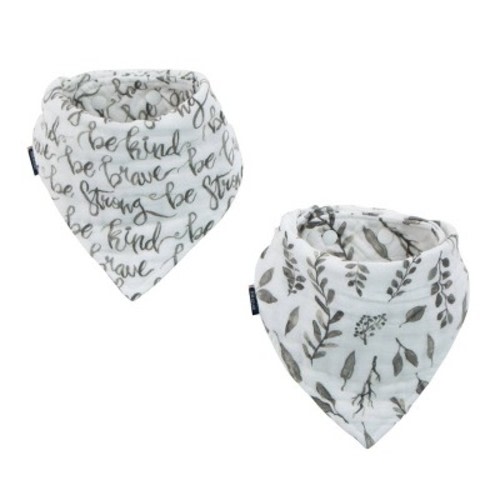 Bebe au Lait Classic Muslin Bandana Bibs - Just Be & Leaves 2pk