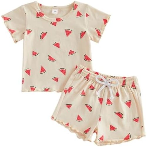 Toddler Baby Girl Summer Clothes Watermelon Print Short Sleeve Top Short Casual Outfit 3 6 12 18 Month 2T 3T 4T