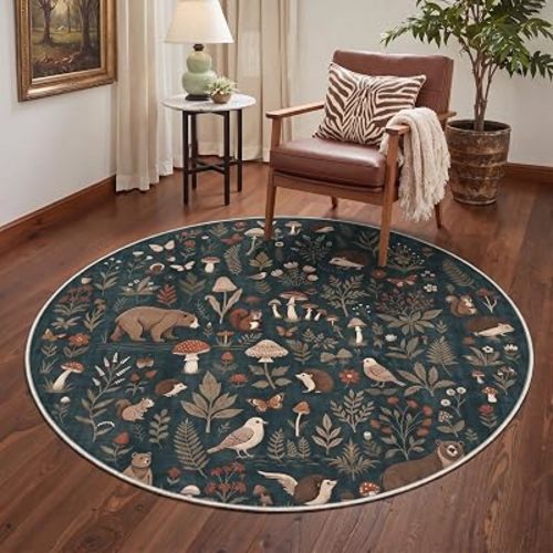 GENIMO 5FT Round Rugs for Bedroom Room, Washable Minimalist Modern Non Slip