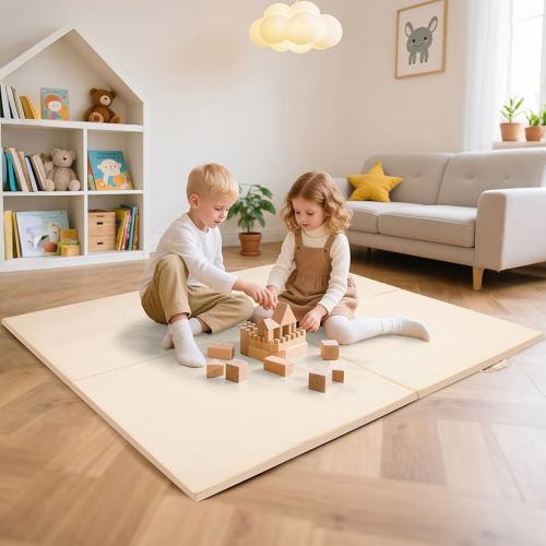 59x59Inch Baby Play Mat Foldable | Waterproof Playmat Infant | Soft Padded Foam Floor Mat for Kids Playroom | Non-Slip Crawling Removable Cover Washable Crawling Playmat Child